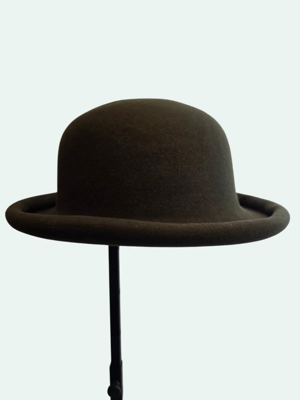 100% Pure Wool Olive Grn Bowler Hat Timeless Design, Steampunk, Modern, Bohemian
